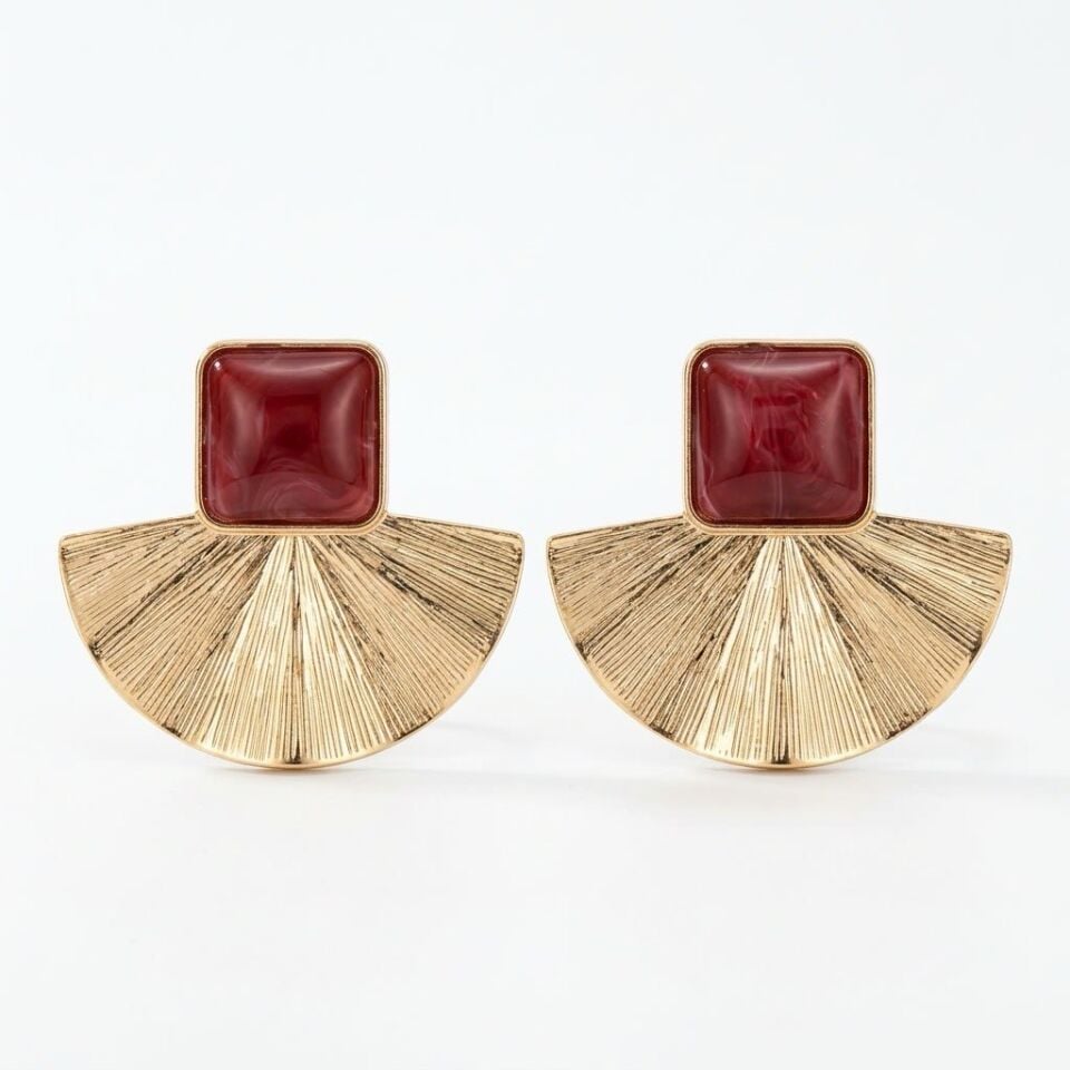 Yelpaze Model Bordo Küpe