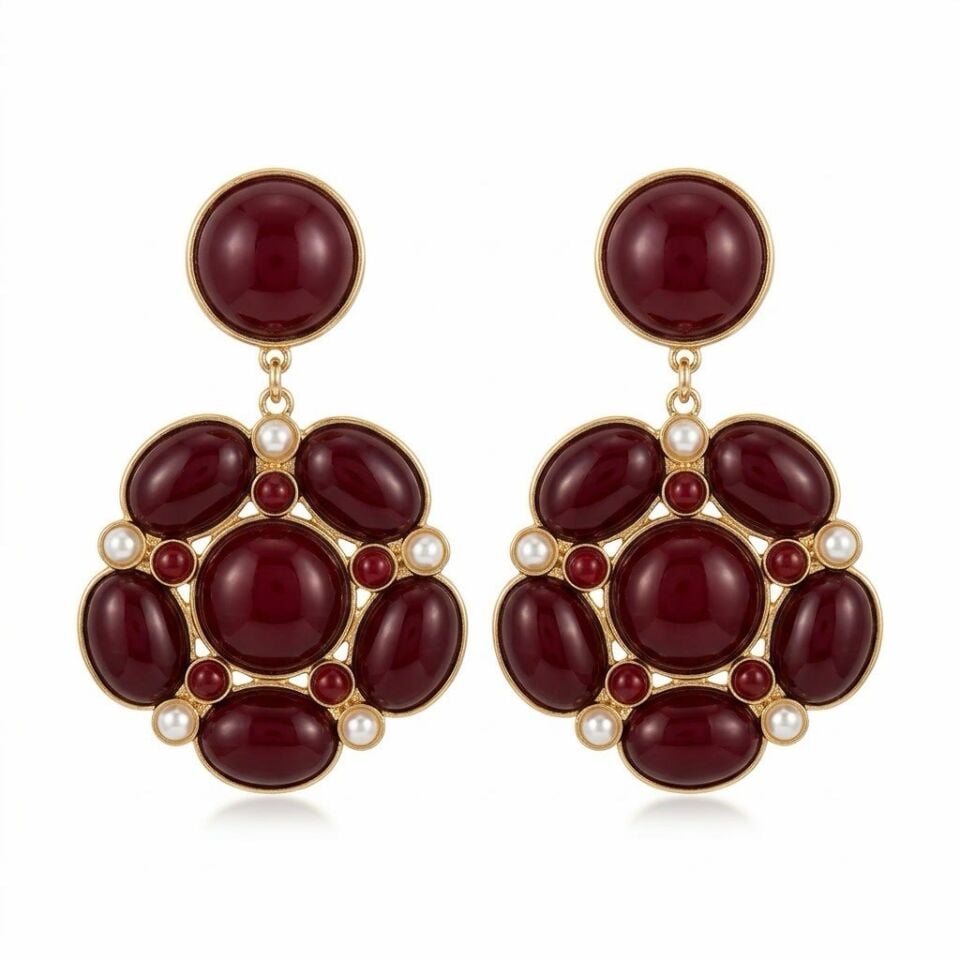 Bordo İnci Detaylı Küpe