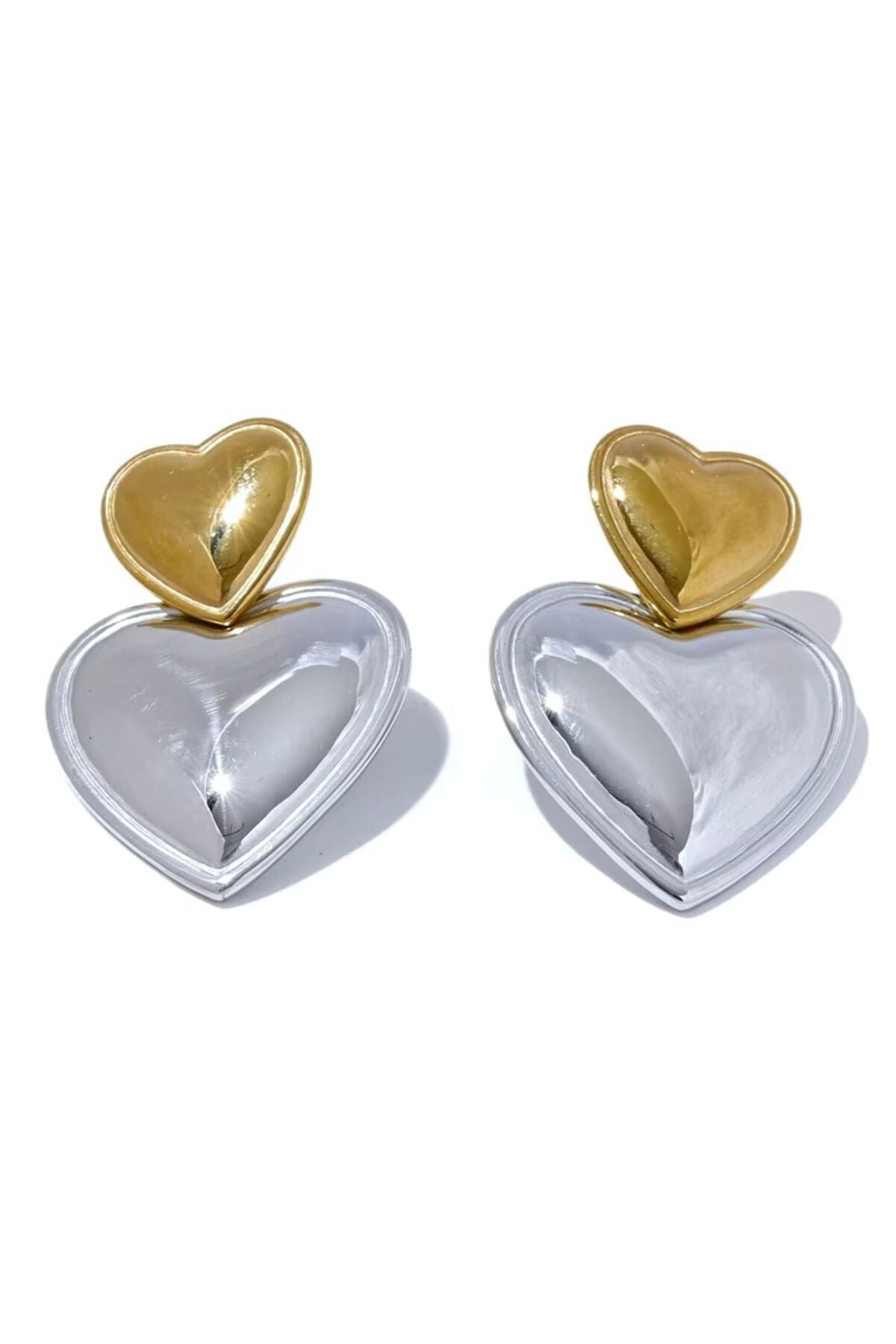 Çift Renk Kalp İkonlı Sallantılı Küpe