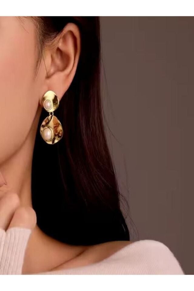 İnci Detaylı Çift Halka Küpe