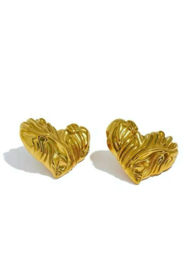 Kalp İkonlu Dolgulu Gold Küpe