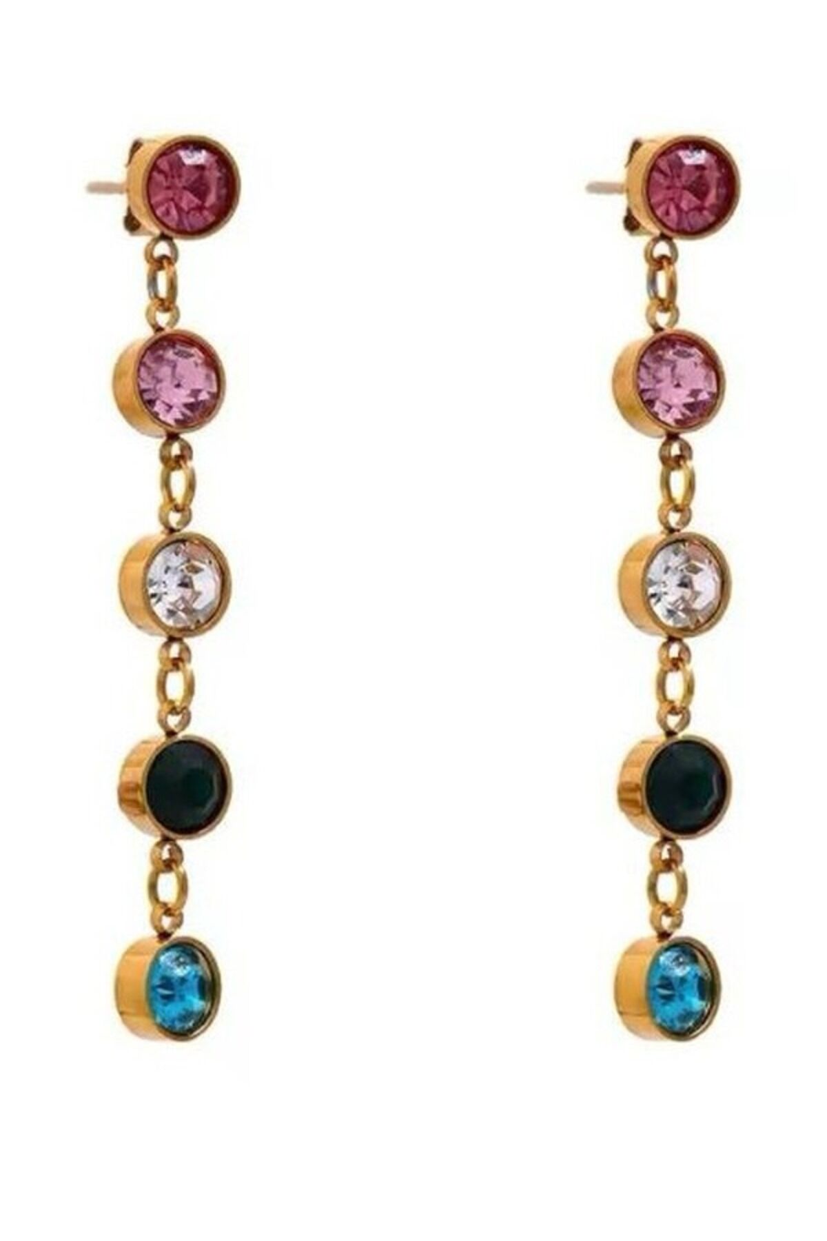 Renkli Zirkon Taşlı Küpe