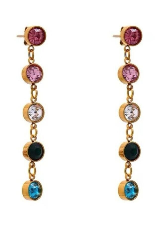 Renkli Zirkon Taşlı Küpe