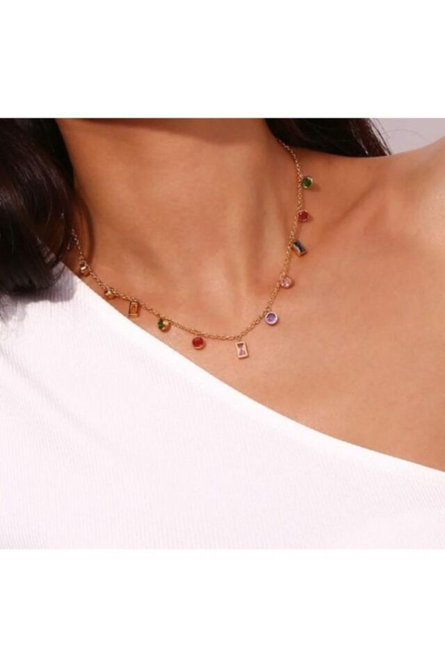 Renkli Zirkon Taş Kolye