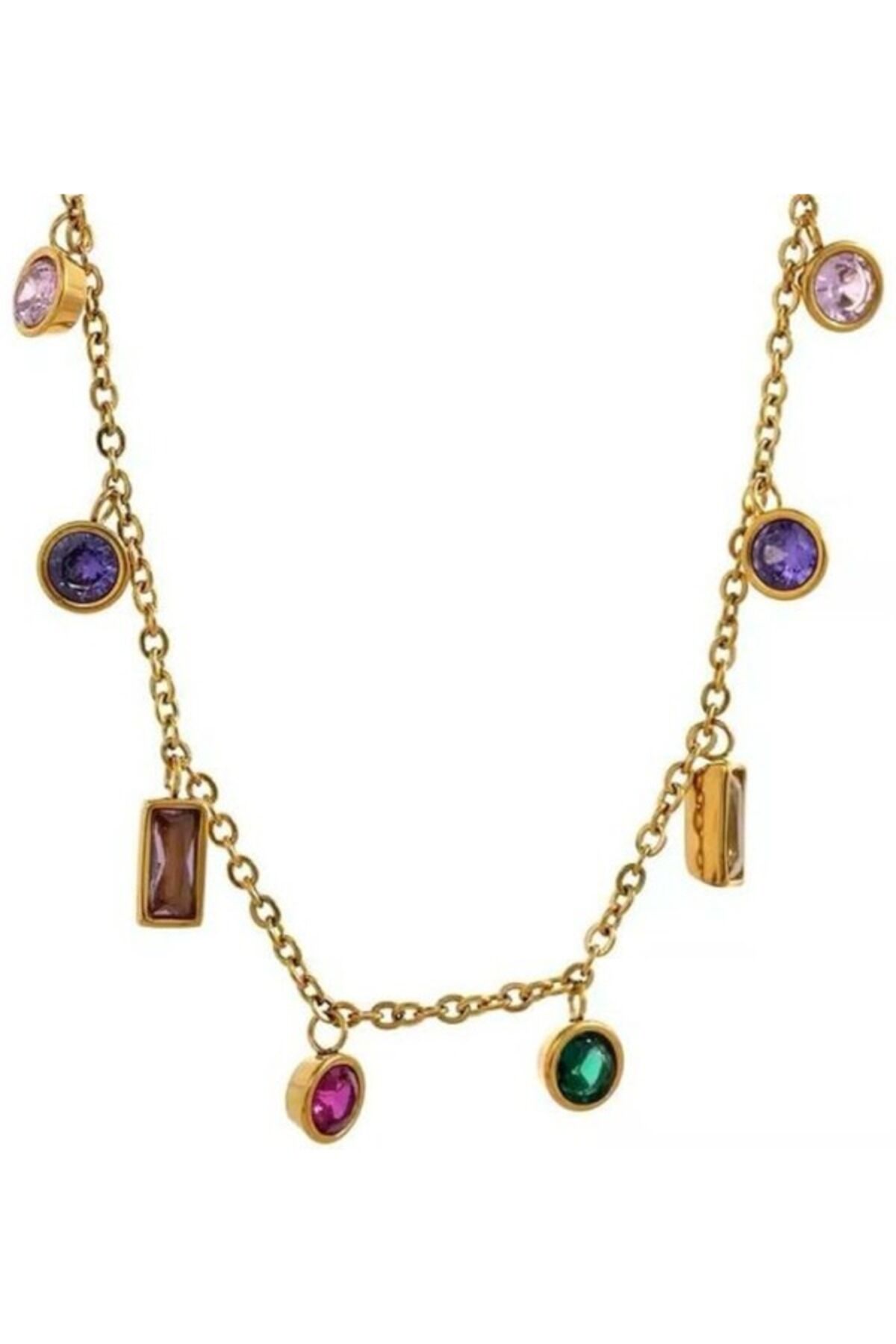 Renkli Zirkon Taş Kolye