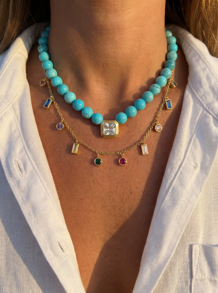 Renkli Zirkon Taş Kolye