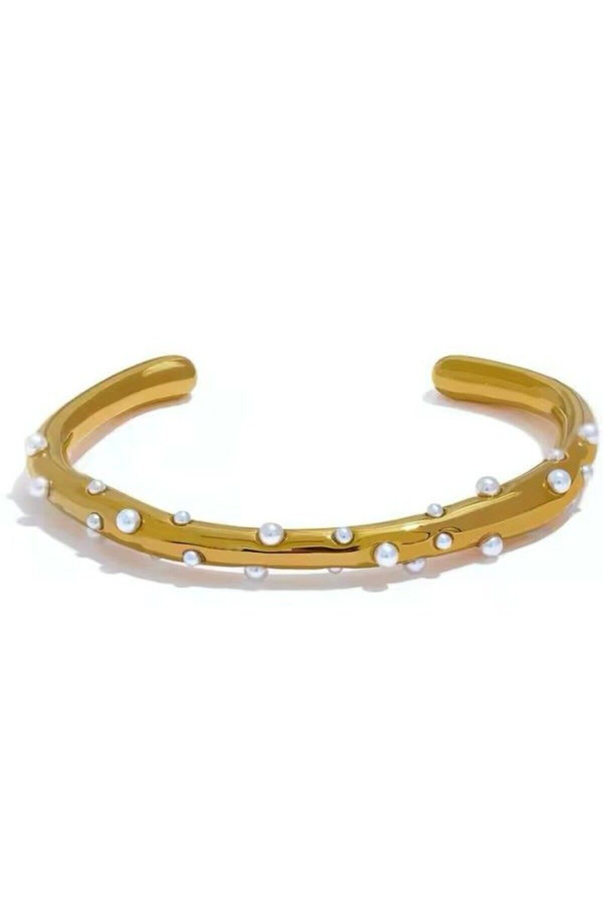 İnci Taşlı Gold Renk Bilezik