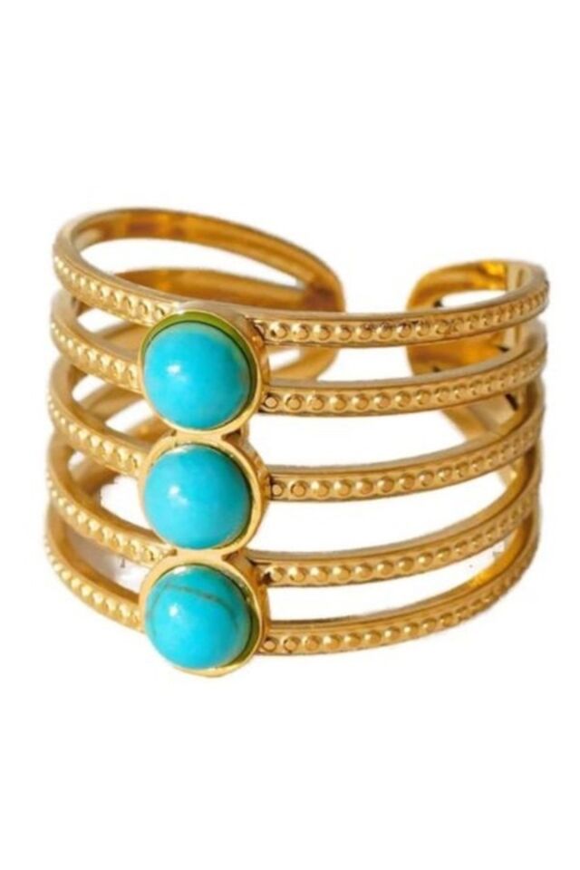 Turkuaz Taşlı Çelik Yüzük