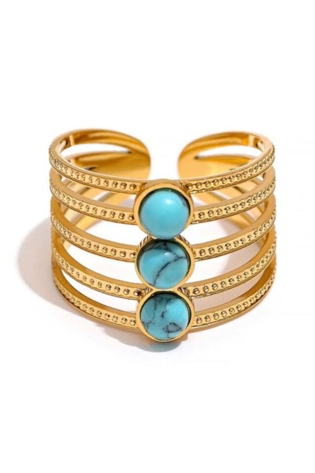 Turkuaz Taşlı Çelik Yüzük