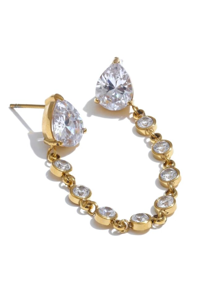 Zirkon Taşlı İkili Küpe