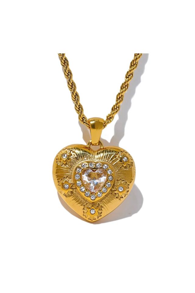 Zirkon Taşlı Kalp İkon Kolye