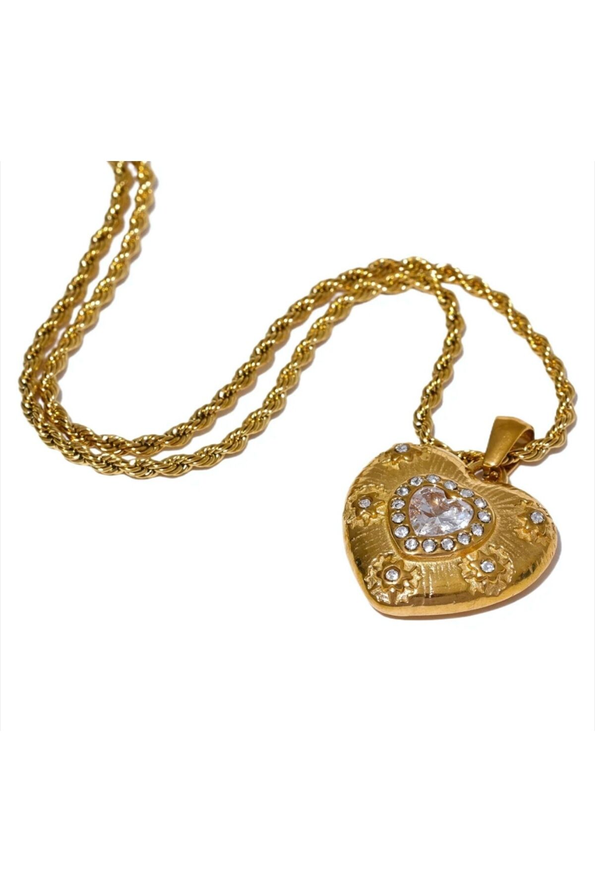 Zirkon Taşlı Kalp İkon Kolye
