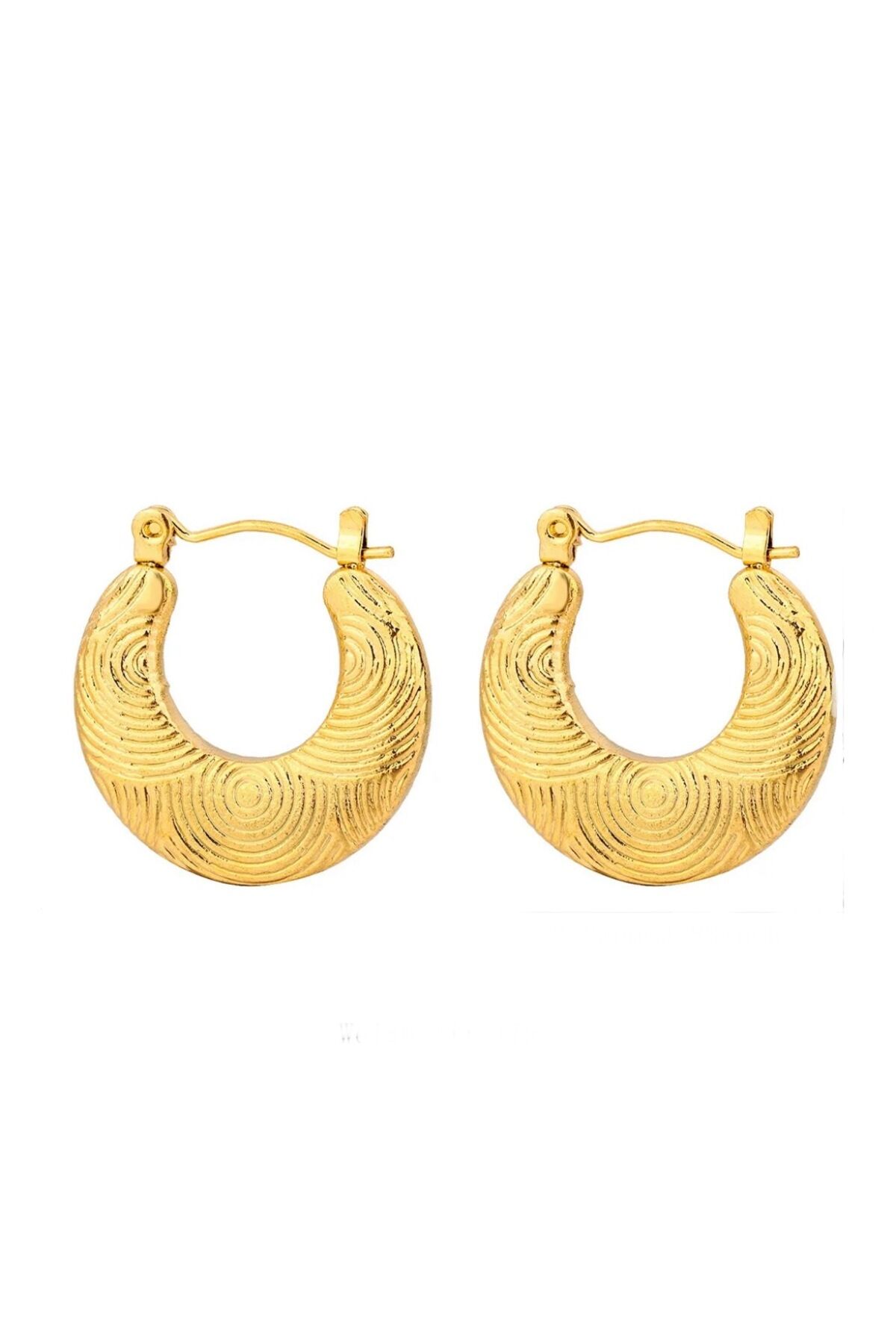 Desenli Gold Renkli Halka Çelik Küpe