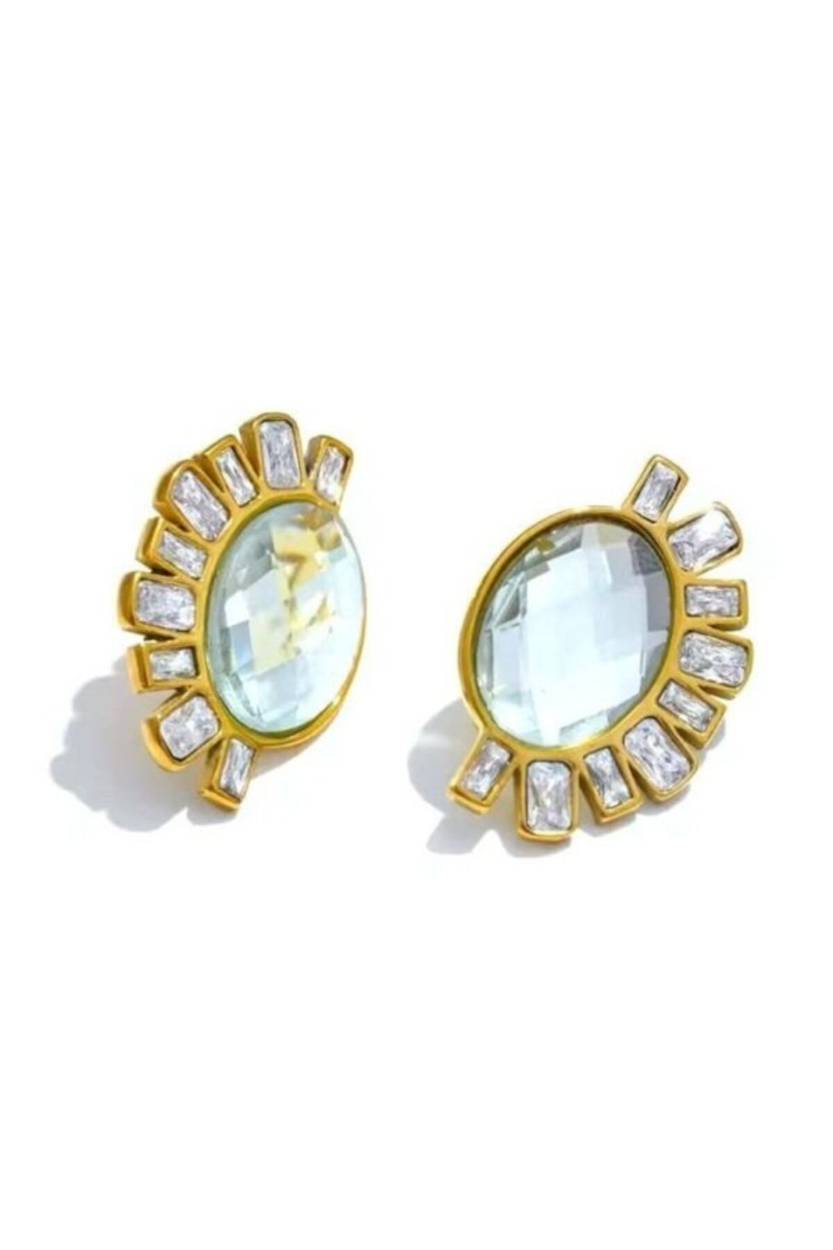 Zirkon Taşlı Baget Çelik Küpe