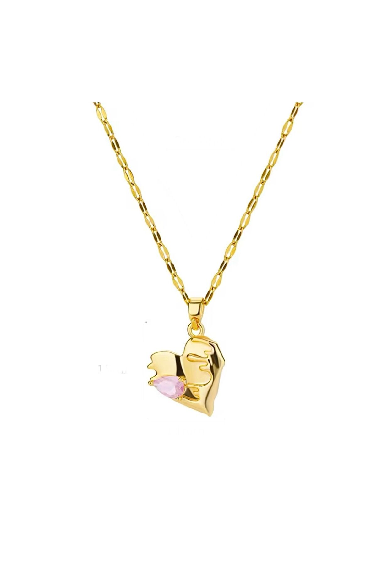 Pembe Taşlı Kalp İkon Kolye