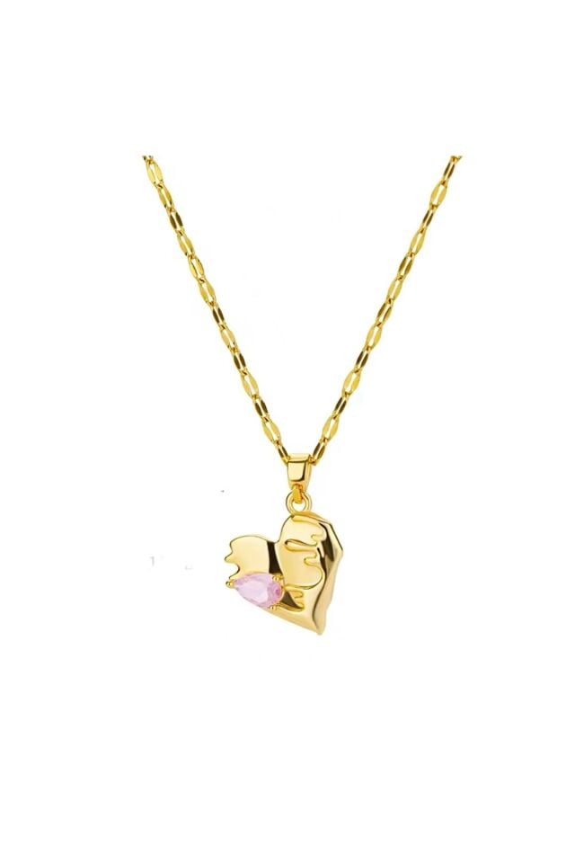 Pembe Taşlı Kalp İkon Kolye