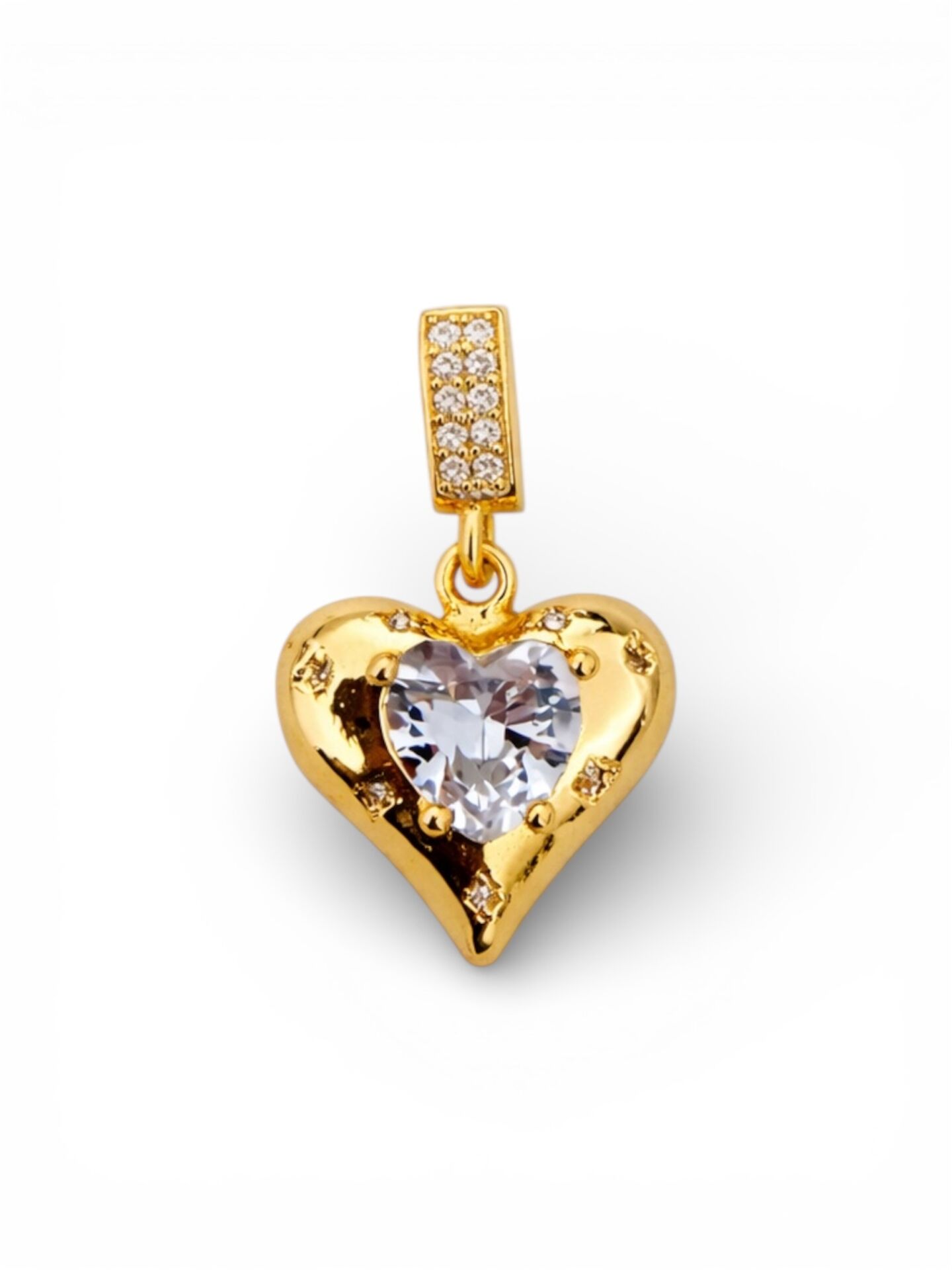 Zirkon Taşlı Kalp İkon Gold Renk Charm