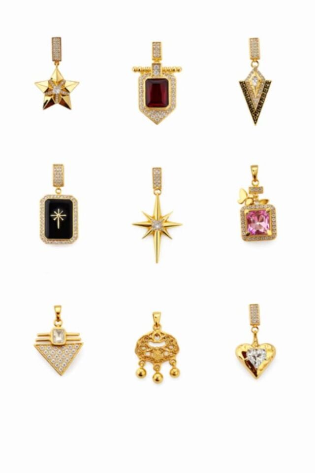 Zirkon Taş Kaplama Yuvarlak Gold Charm