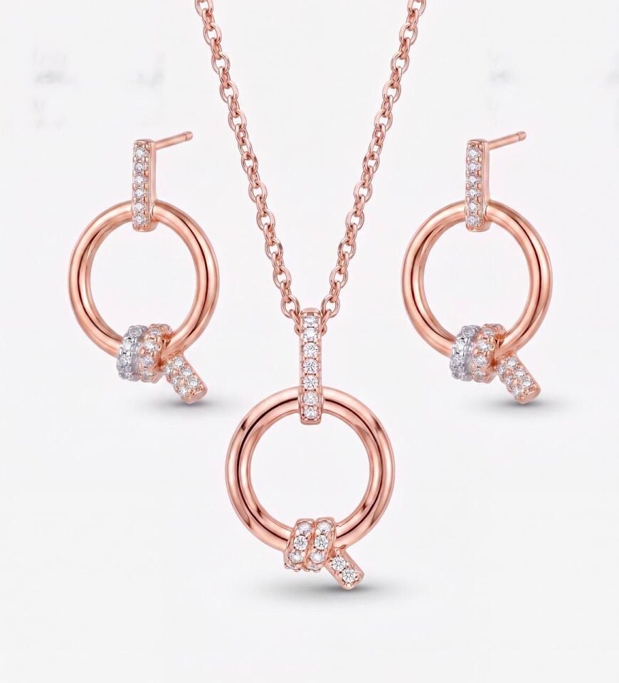 18K Gold Küpe ve Kolye Takım Set