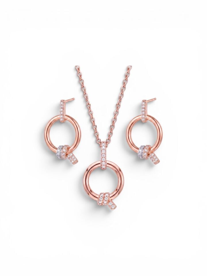 18K Gold Küpe ve Kolye Takım Set