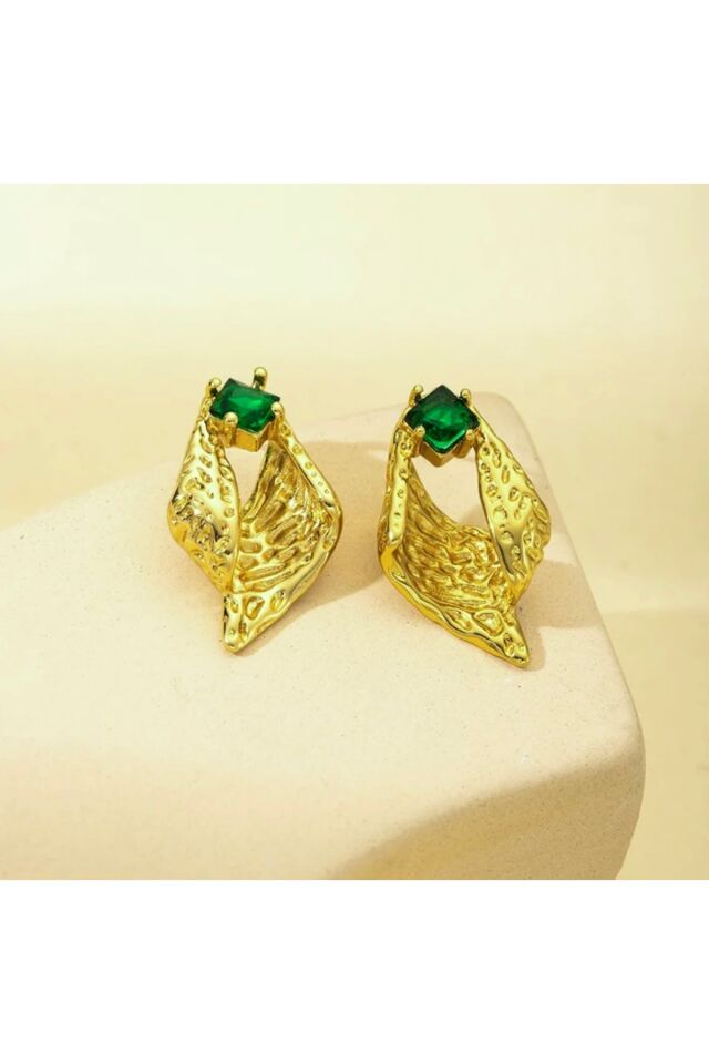 Zirkon Yeşil Taşlı Tırtıklı Küpe