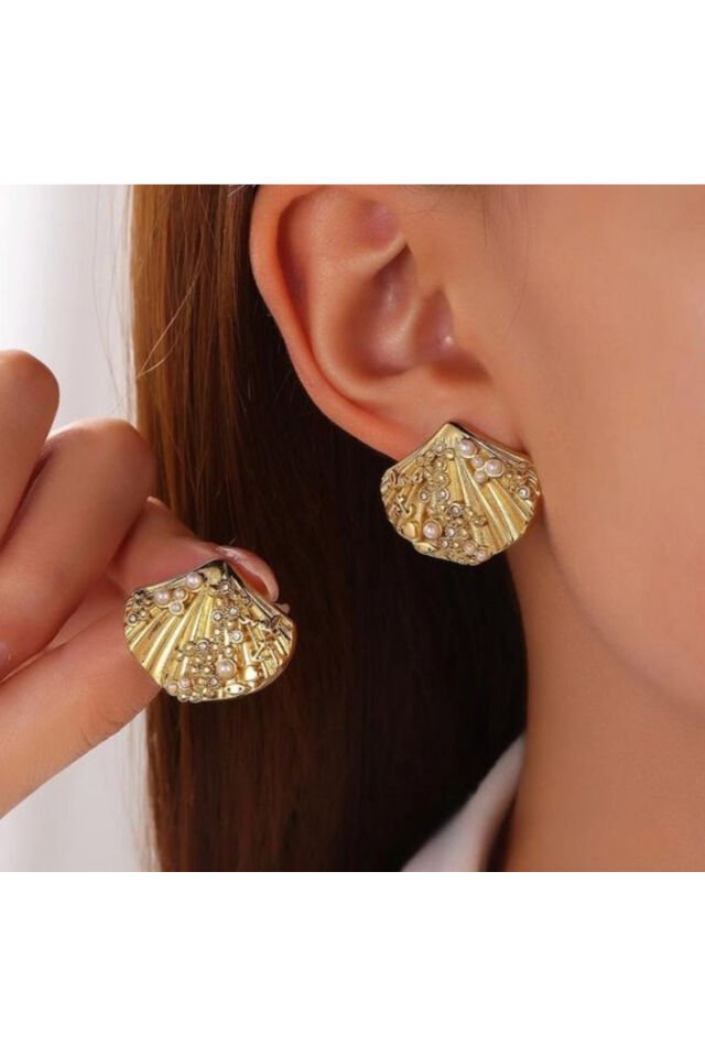 İnci Taşlı İstiridye Küpe