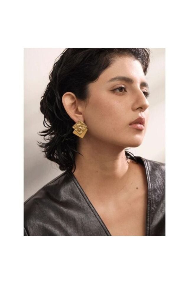 Kare İkon Gold Küpe