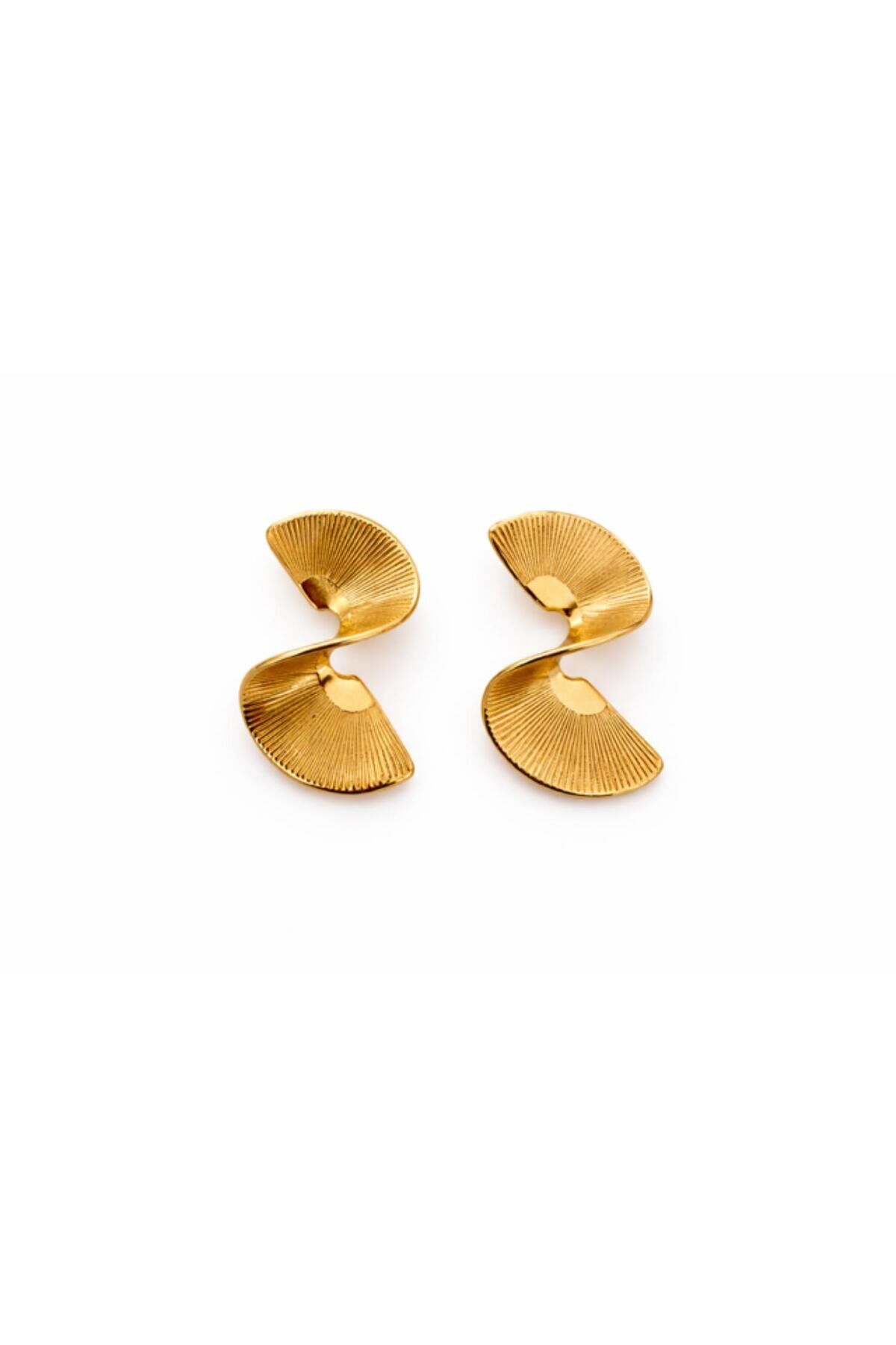 Gold Renk Tırtıklı Çelik Küpe