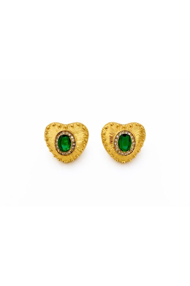 Yeşil Zirkon Taşlı Kalp Küpe