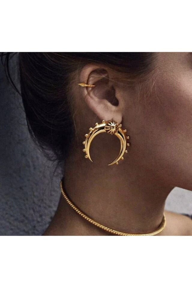 Zirkon Taşlı Yarım Ay Vip Küpe