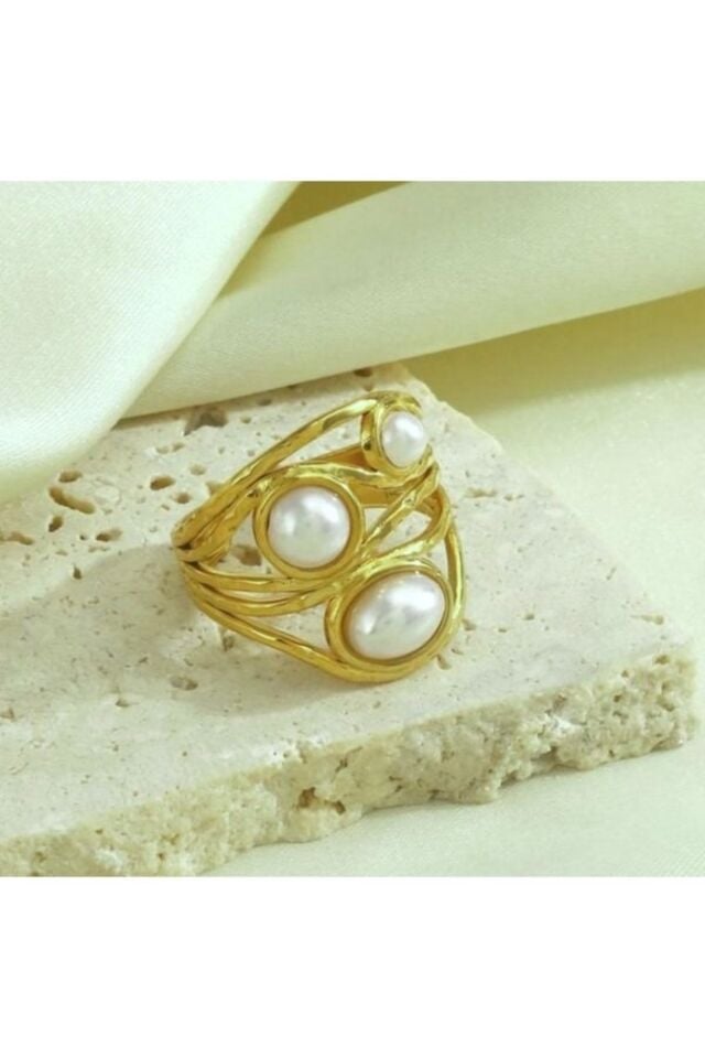 İnci Taşlı Çelik Yüzük