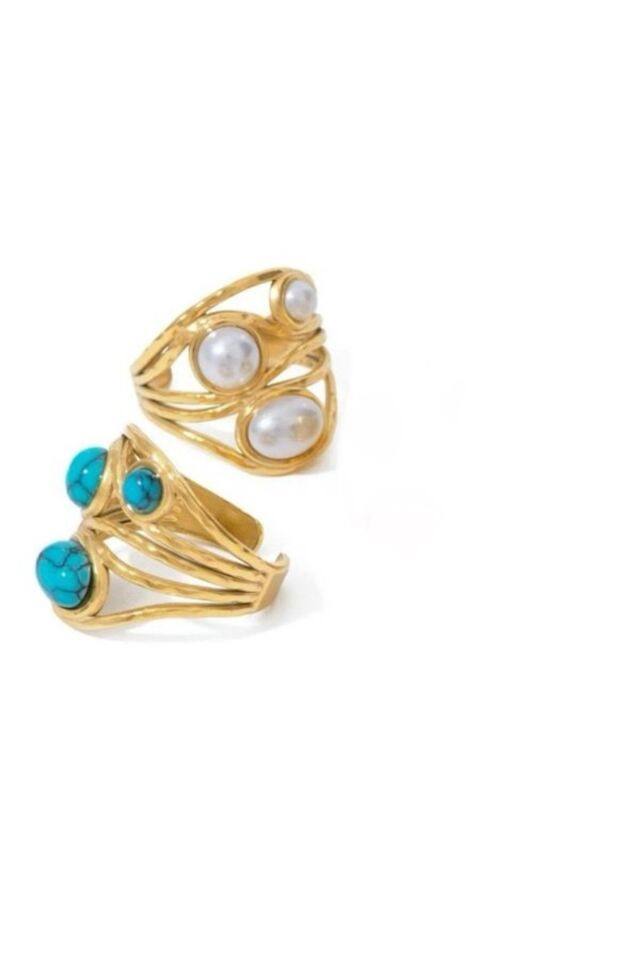 İnci Taşlı Çelik Yüzük