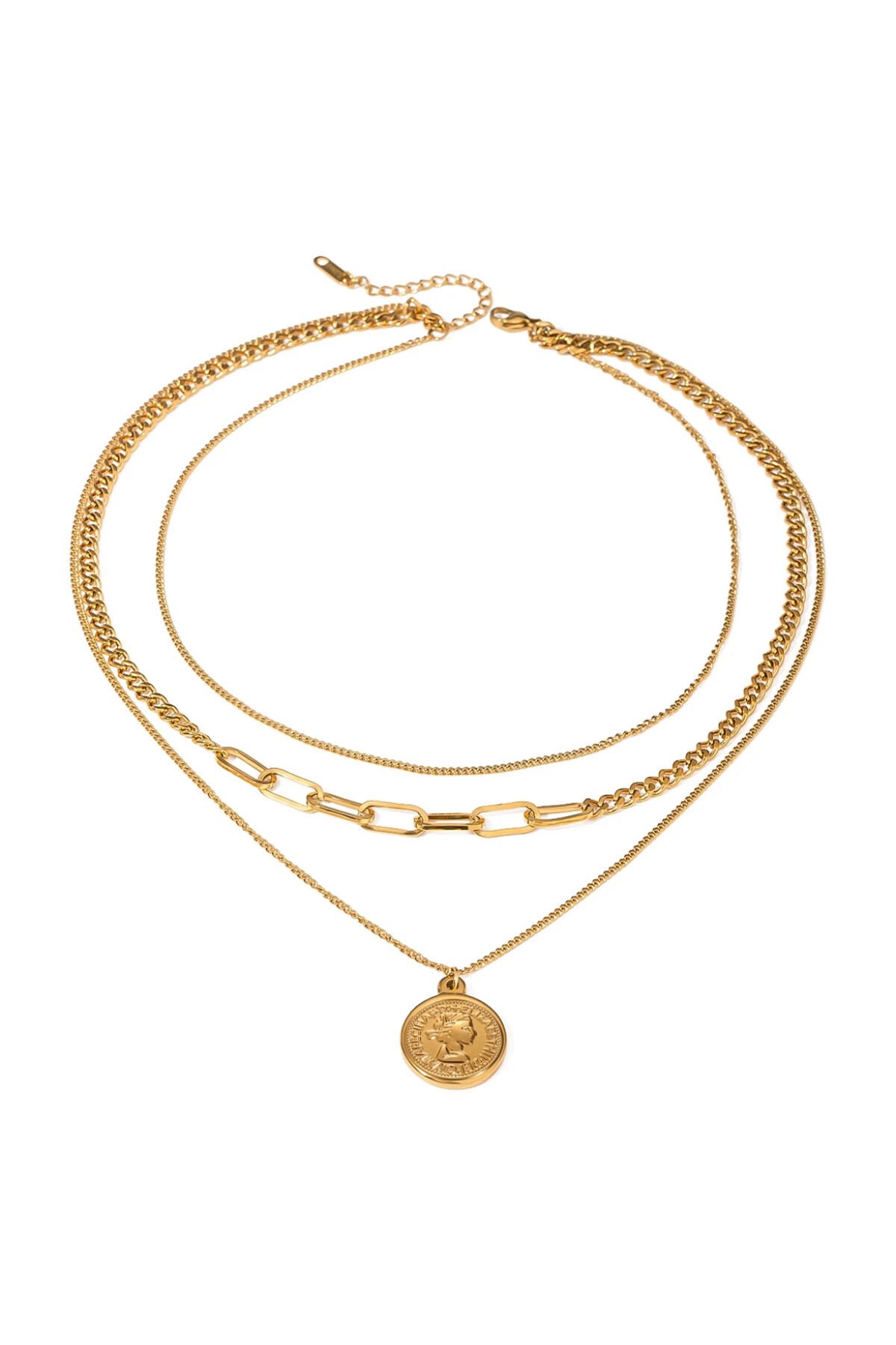 Üçlü Zincir Yuvarlak İkonlu Vip Kolye