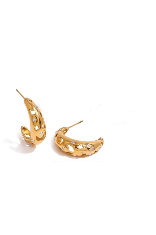 Yıldızlı Zirkon Taşlı Çelik Halka Küpe