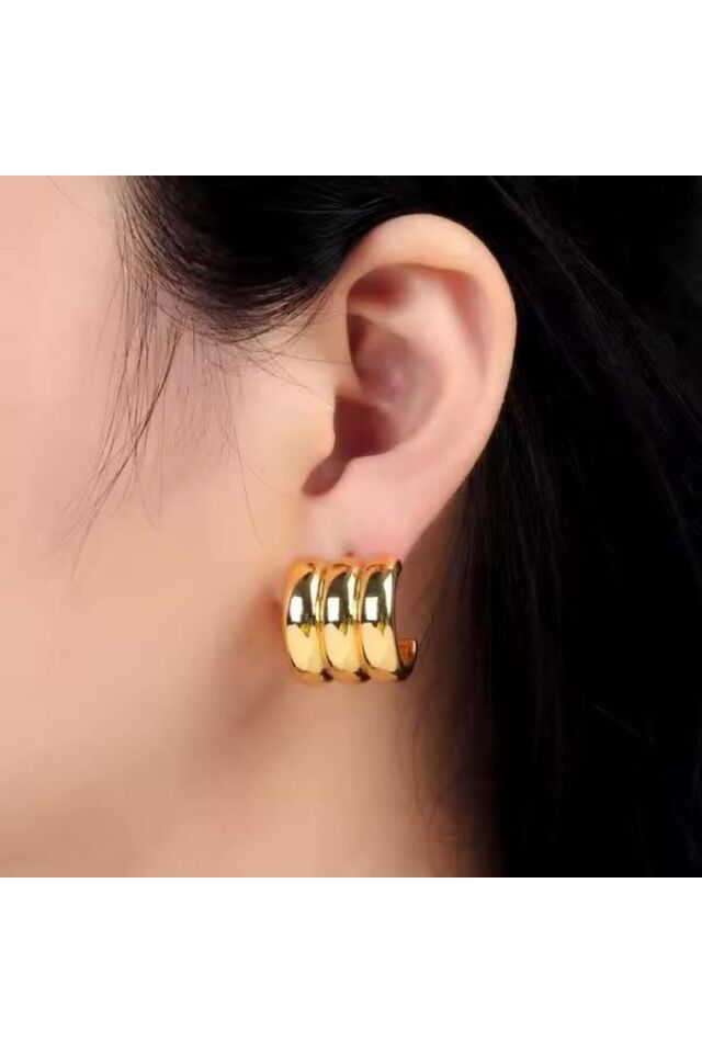 Üçlü Yarım Halka Çelik Küpe