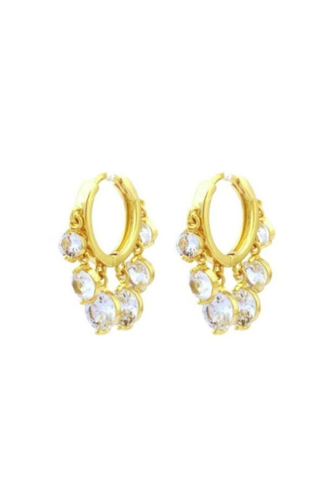 Zirkon Taşlı Sallantılı Gold Küpe
