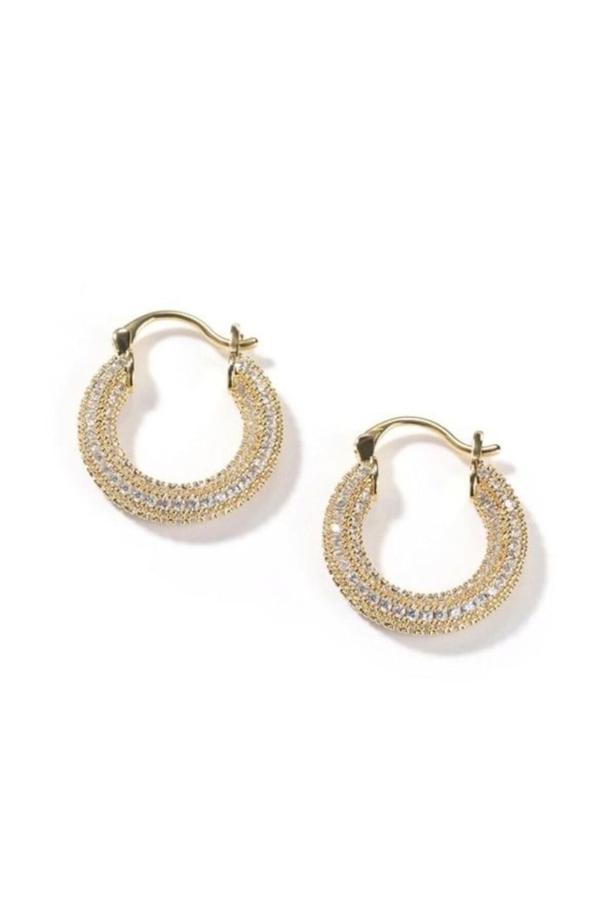 Zirkon Taş Gold Halka Küpe