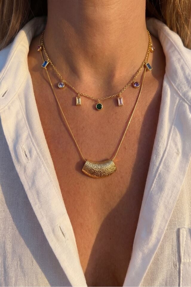 Bombeli Çelik Uçlu Gold Kolye