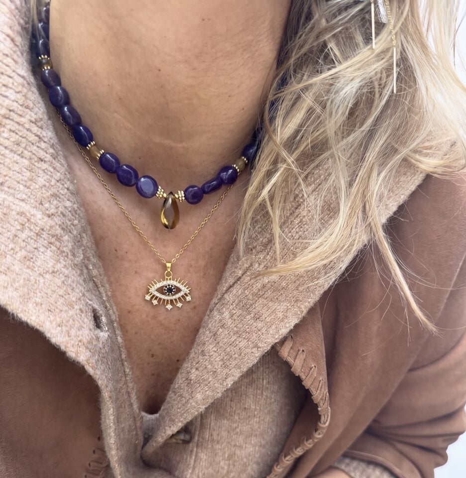 Gold Göz İkon Çelik Kolye