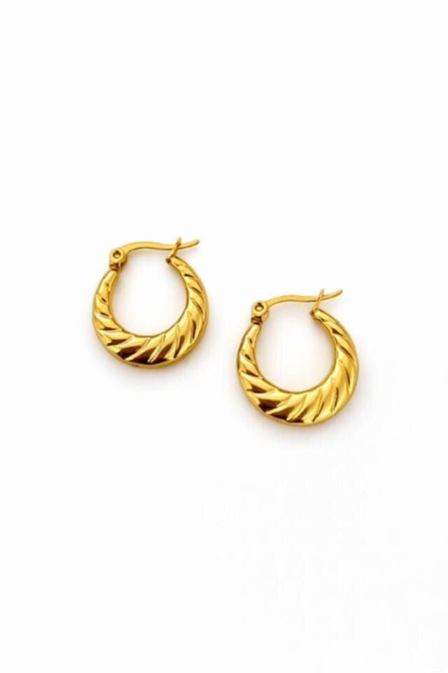 Kıvrımlı Halka Çelik Gold Küpe
