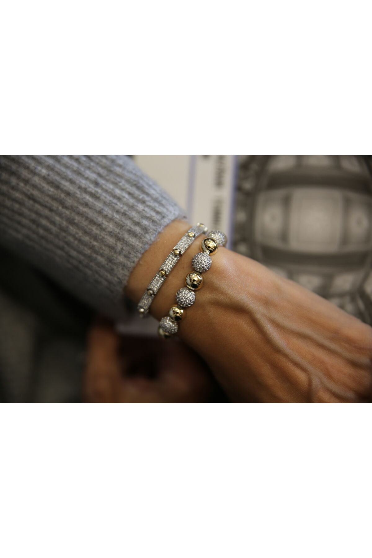Gold Ve Silver Zirkon Taşlı Top Bileklik