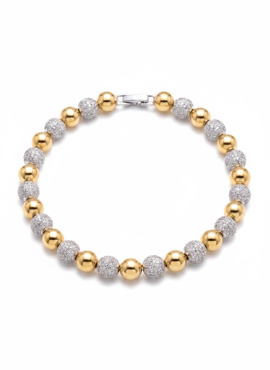 Gold Ve Silver Zirkon Taşlı Top Bileklik