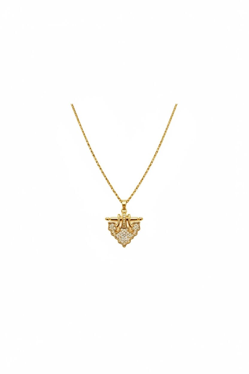 Zirkon Taşlı Gold Çelik Kolye