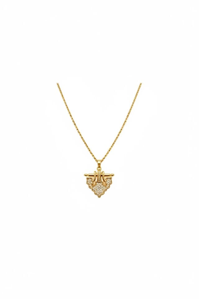 Zirkon Taşlı Gold Çelik Kolye