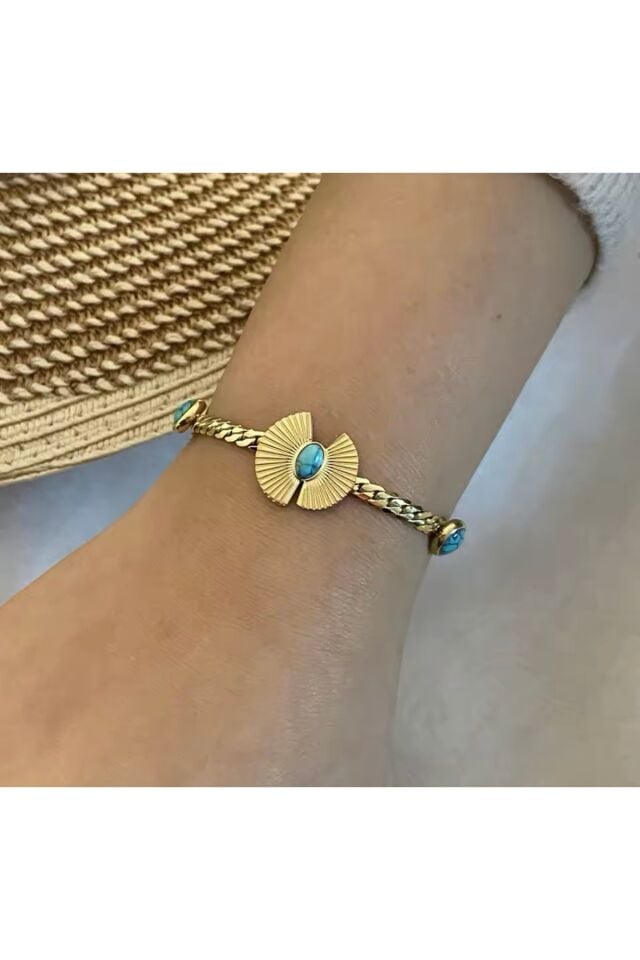 Turkuaz Boncuklu Çelik Bileklik