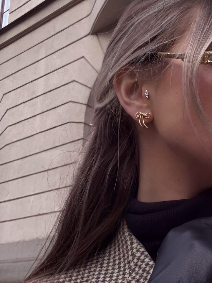 Zirkon Taşlı Kurdele İkon Çelik Küpe