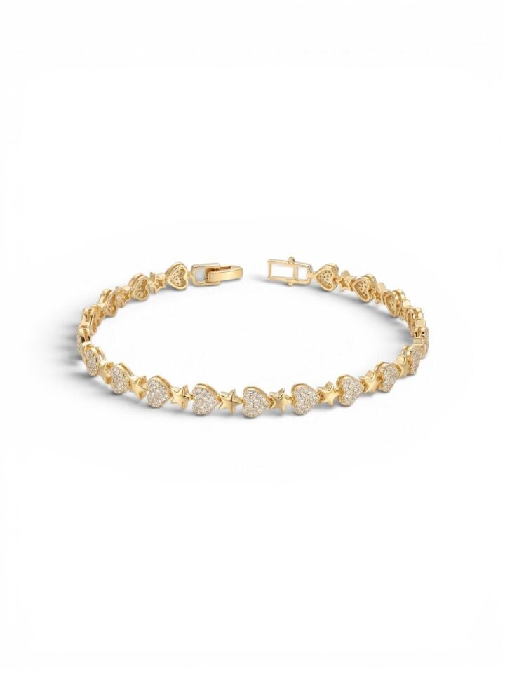 Gold Renk Yıldız Kalp Bileklik