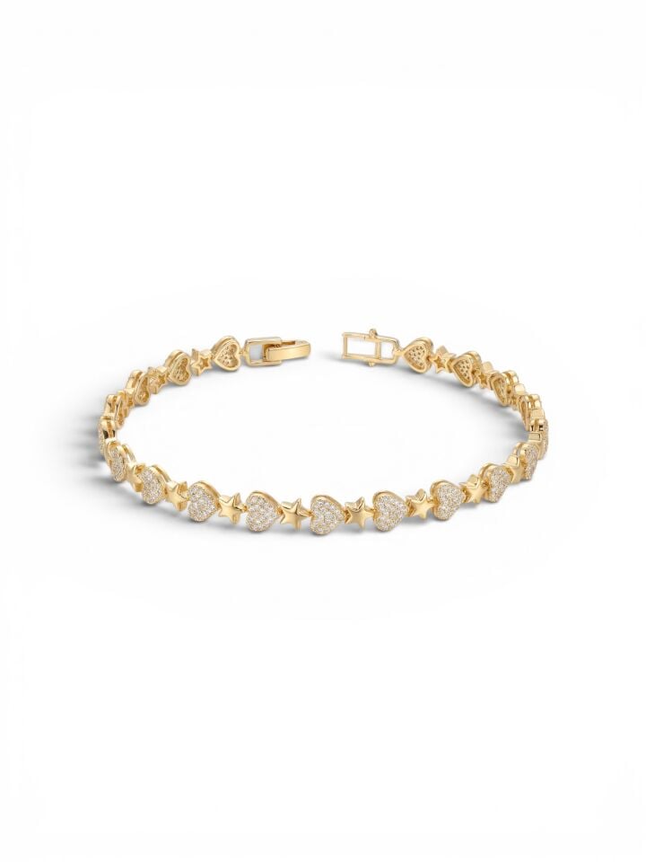Gold Renk Yıldız Kalp Bileklik