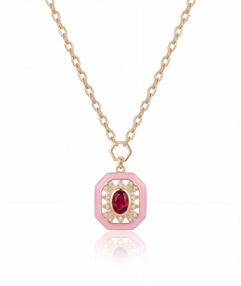 Pembe Mineli Zirkon Taş Kolye