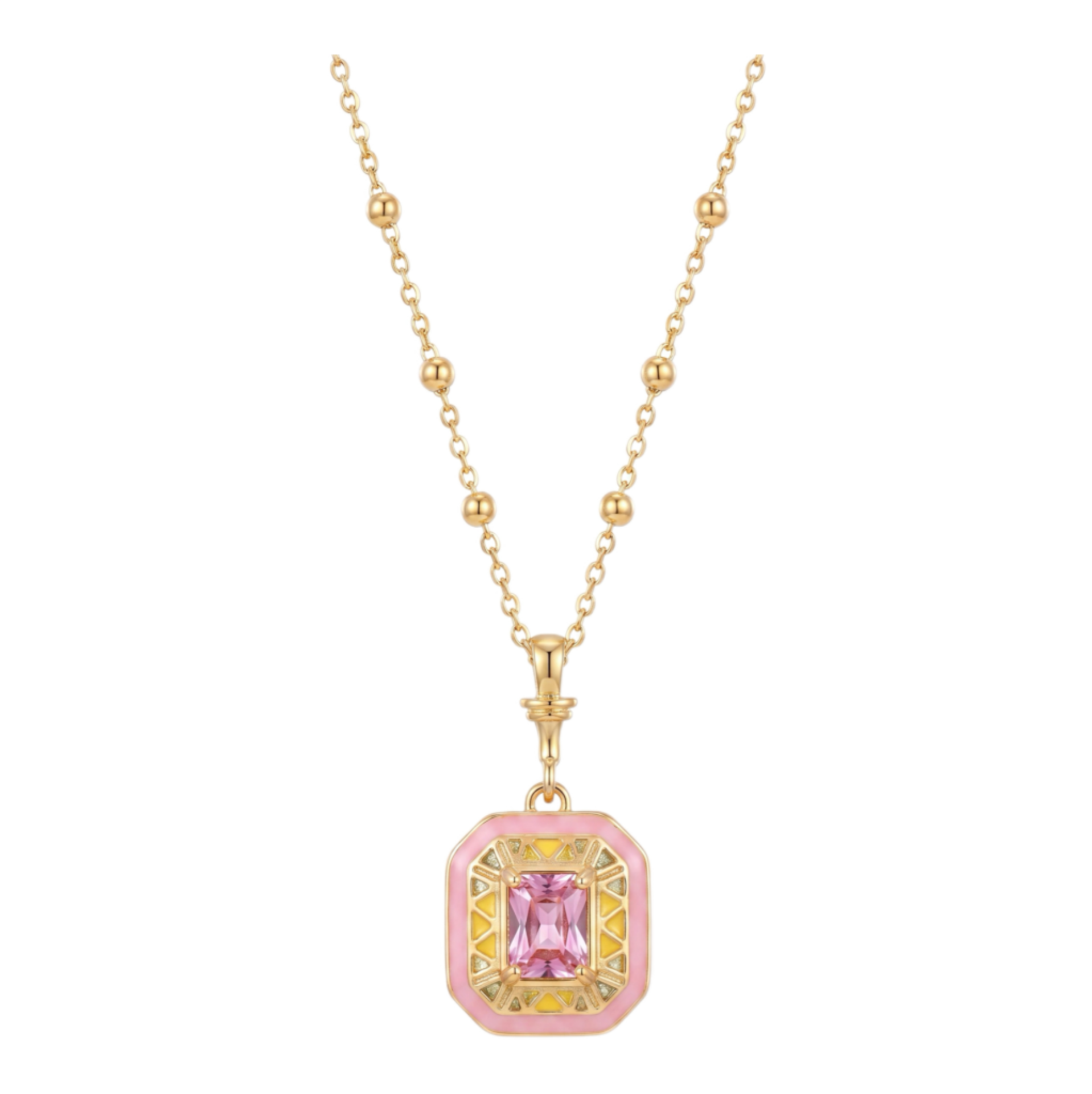 Pembe Mineli Zirkon Taşlı Kolye